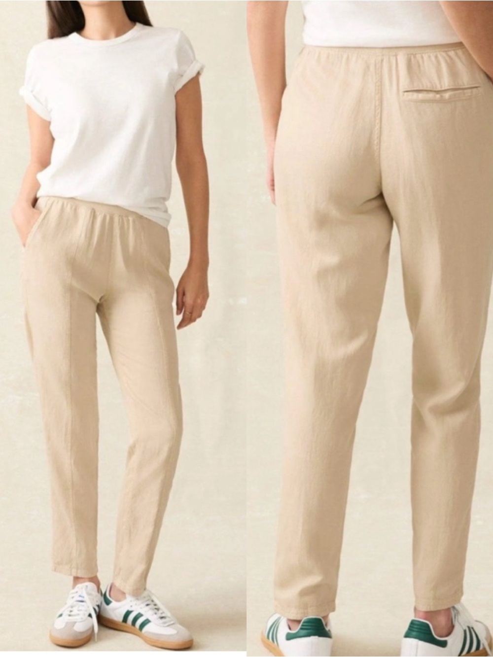 Faherty Arlie Day Pant Sand Tan Tapered Leg Relaxed Linen Cotton Boho Coastal